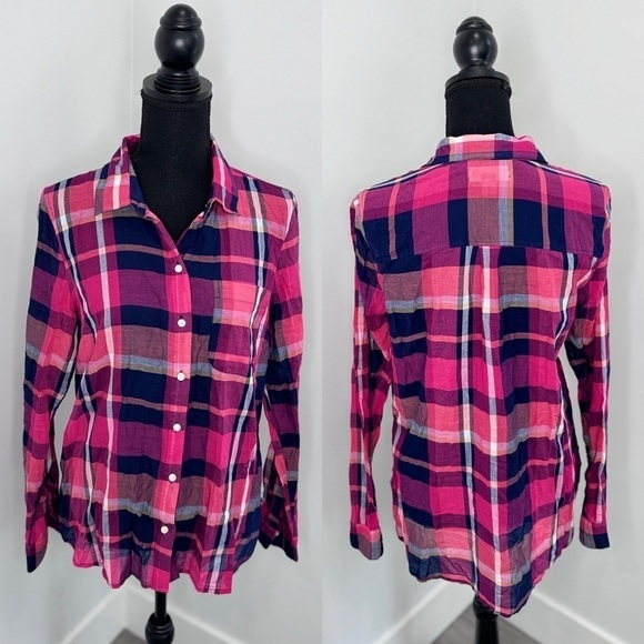 Old Navy Classic Plaid Lightweight Sheer Button Up (M) - Picture 1 of 7